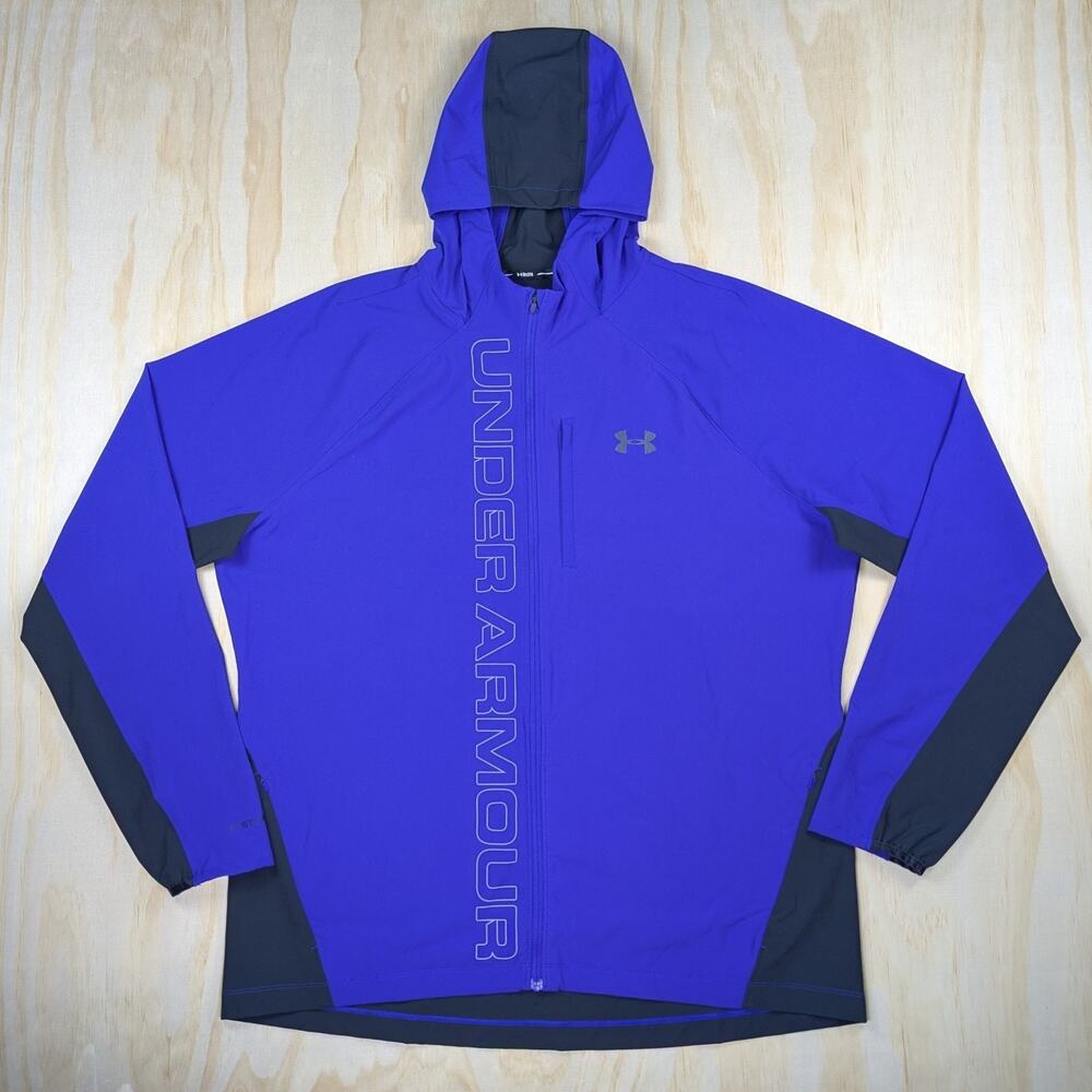 Under Armour Men's XL ColdGear UA Run Jacket Purple Full Zip Hooded Spellout